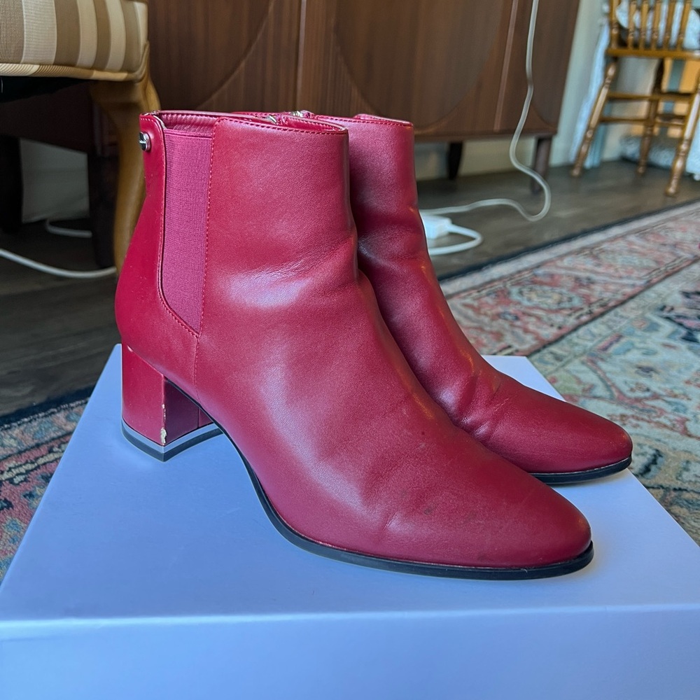 Calvin Klein red ankle booties
